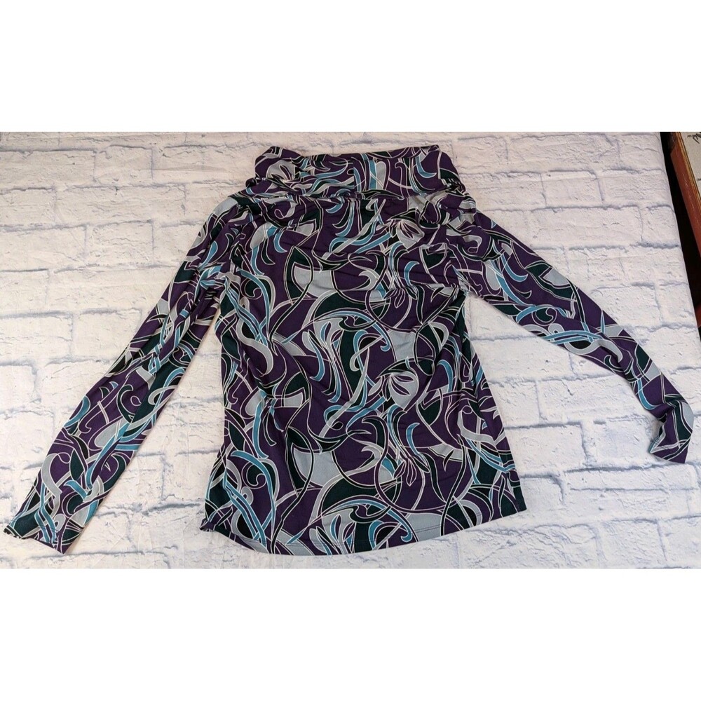 Anne Klein M Purple Teal Abstract Swirl Cowl Neck Long Sleeve Top - Picture 6 of 6